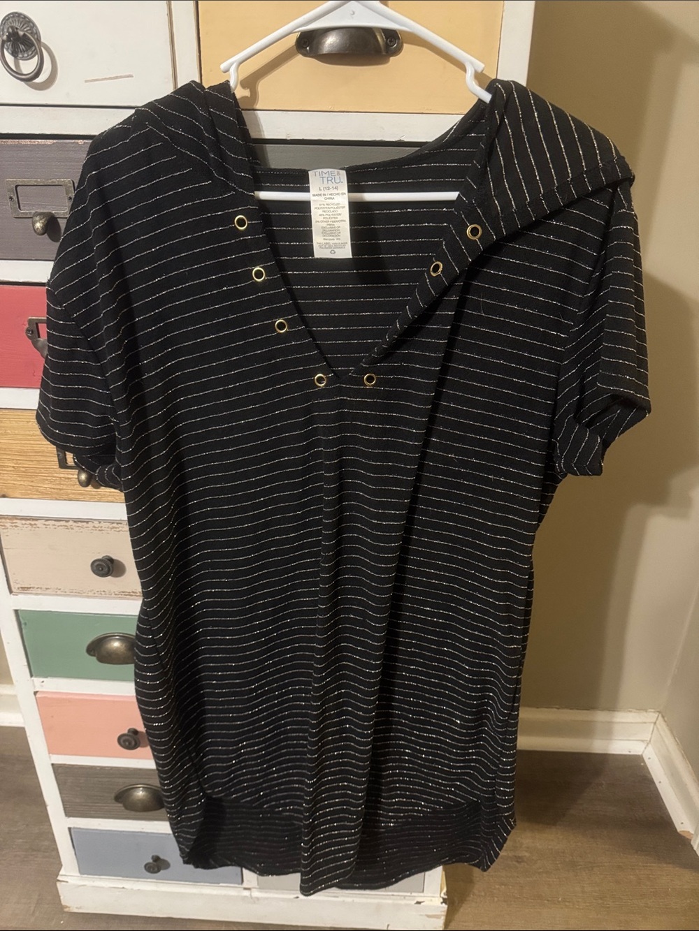 Women’s Black Striped Hooded Swim Suit Cover Up
